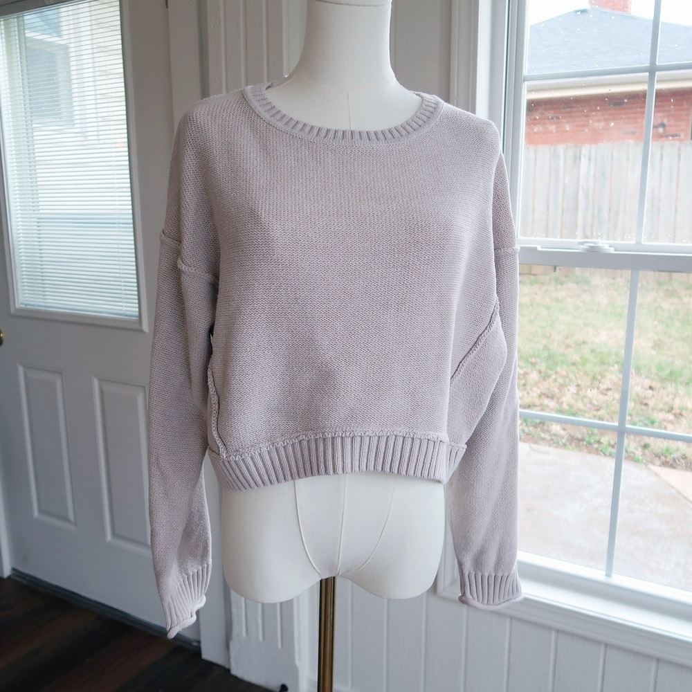 Sage + Stone Womens Crop Sweater L Taupe‎ Boho Coastal Grandma Neutral Classic